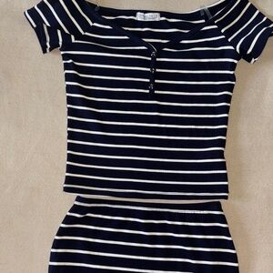 Navy and White Striped Skirt Set